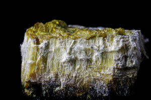 Hand-specimen of asbestiform serpentine ore, also known as chrysotile, one of six minerals currently regulated as asbestos.