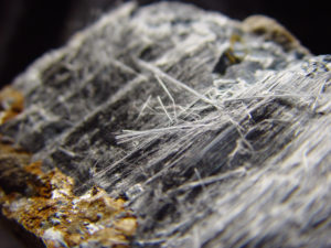 Example of asbestiform riebeckite ore, also known as crocidolite (or "blue asbestos"), one of six mineral types currently regulated as asbestos.